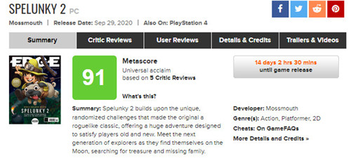 《洞穴探险2》媒体评分解禁：IGN 10分满分(图1)